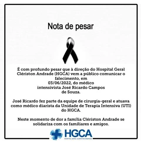 Morre aos 43 anos, médico José Ricardo Campos, intensivista do HGCA