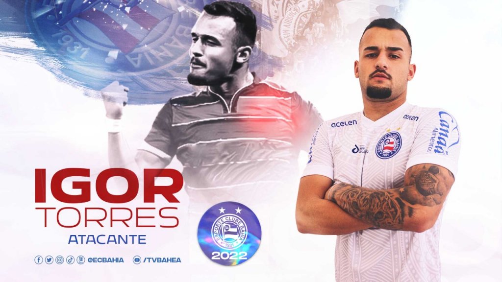 Bahia anuncia oficialmente a contratação do atacante Igor Torres 