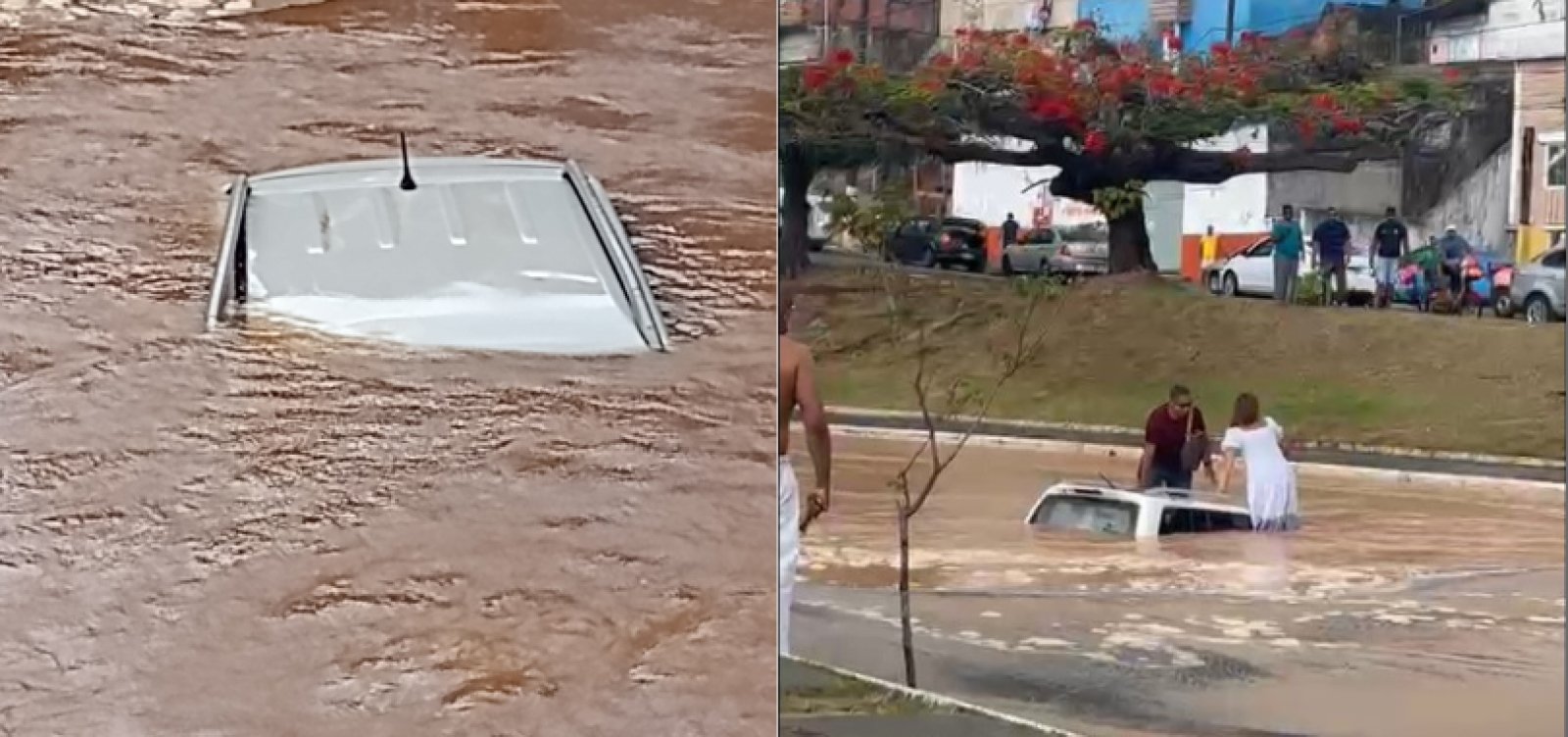Carro é “engolido” após rompimento de adutora em avenida de Salvador