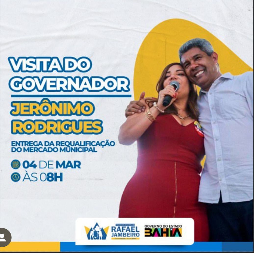 Governador Jerônimo Rodrigues visita a cidade de Rafael Jambeiro no próximo sábado (4)