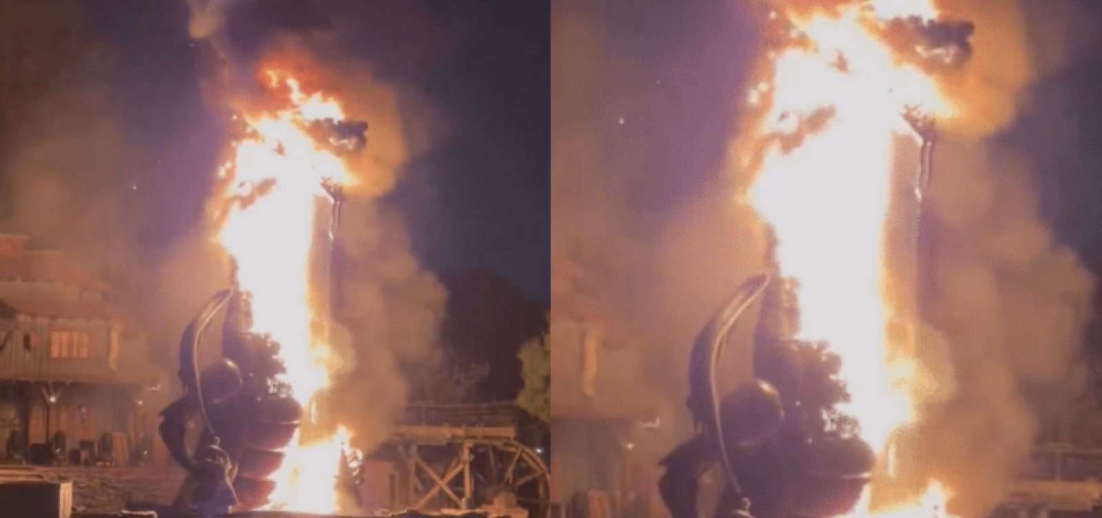 Dragão de 10 metros pega fogo em parque da Disney durante show