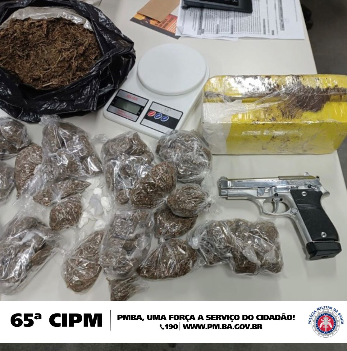 65ªCIPM apreende arma de fogo e drogas no Tomba durante Operação Extra Horam