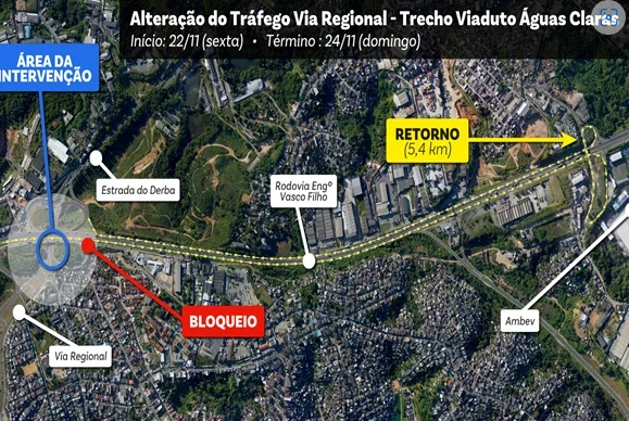 Tráfego na Via Regional será alterado, temporariamente, neste fim de semana