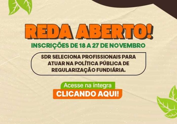 Secretaria de Desenvolvimento Rural abre processo seletivo REDA