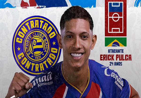 Bahia anuncia o atacante Erick Pulga, segundo reforço para 2025