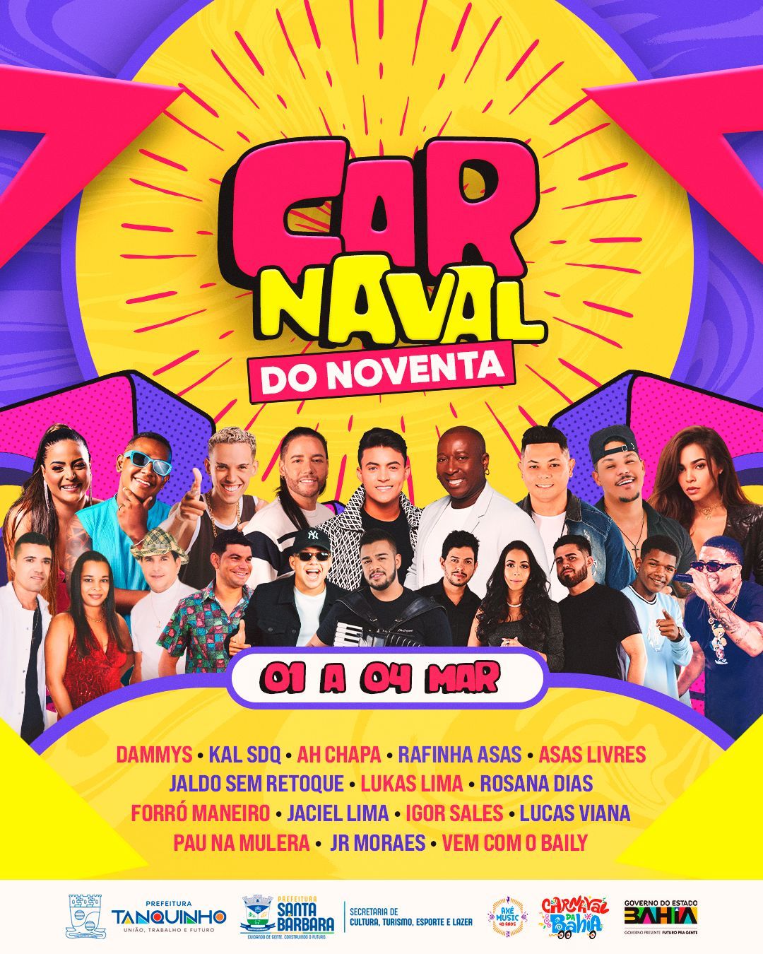 Carnaval do Noventa 2025: Tanquinho e Santa Bárbara divulgam grade oficial com grandes atrações