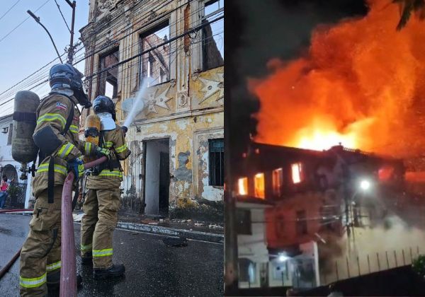 Bombeiros ainda fazem rescaldo em casarão que pegou fogo no Santo Antônio Além do Carmo