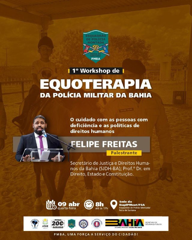 Secretário de Justiça e Direitos Humanos da Bahia abre 1º Workshop de Equoterapia da PMBA com palestra sobre políticas de inclusão