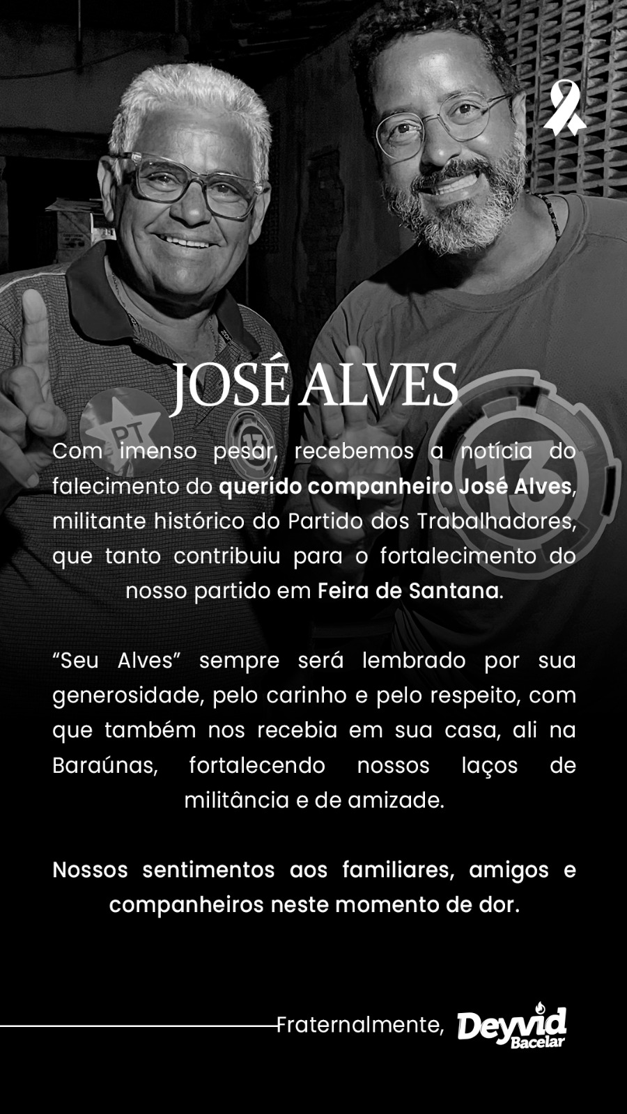 Morre José Alves, militante histórico do PT em Feira de Santana