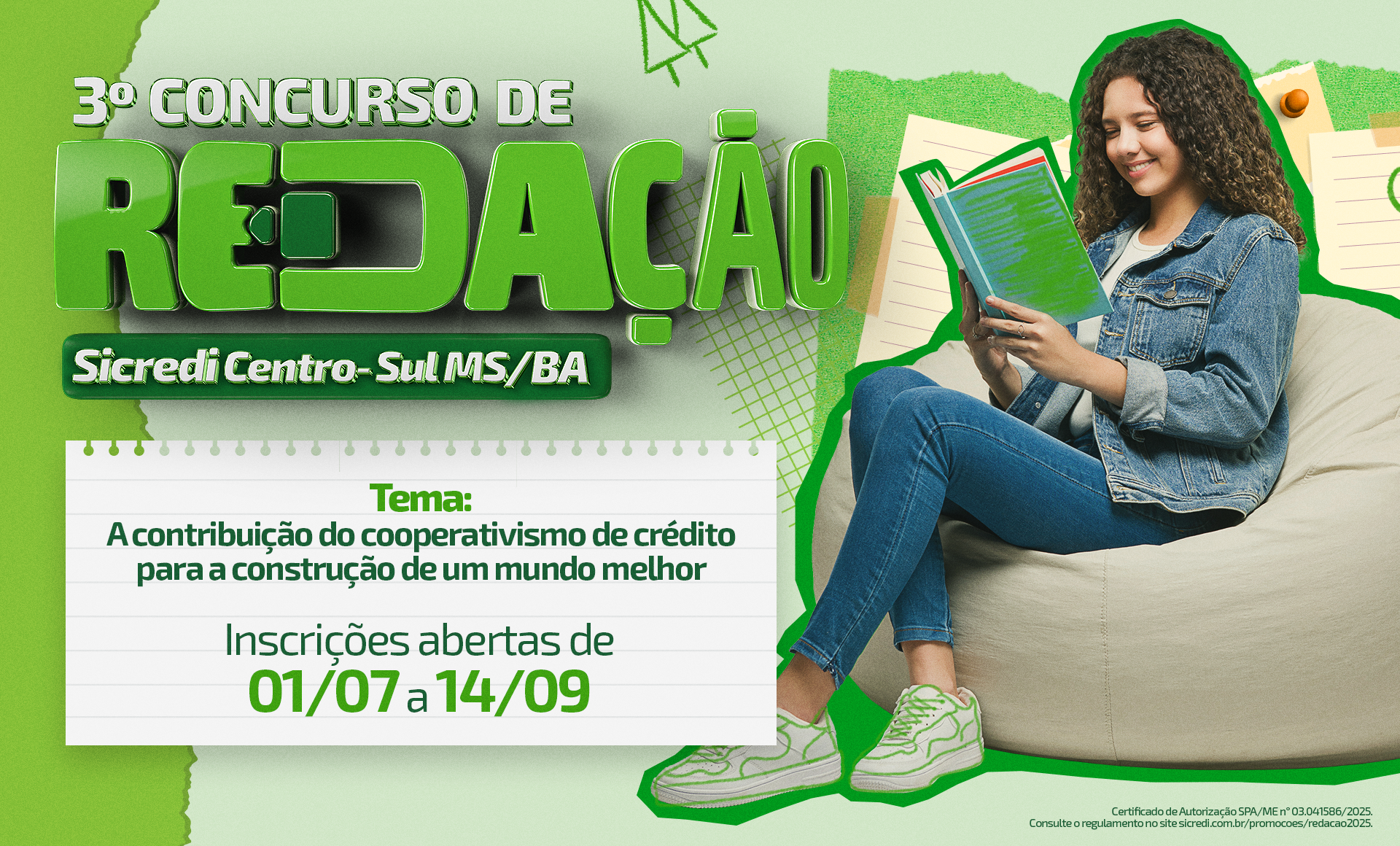 Sicredi Centro-Sul MS/BA abre inscrições para a 3ª edição do Concurso de Redação