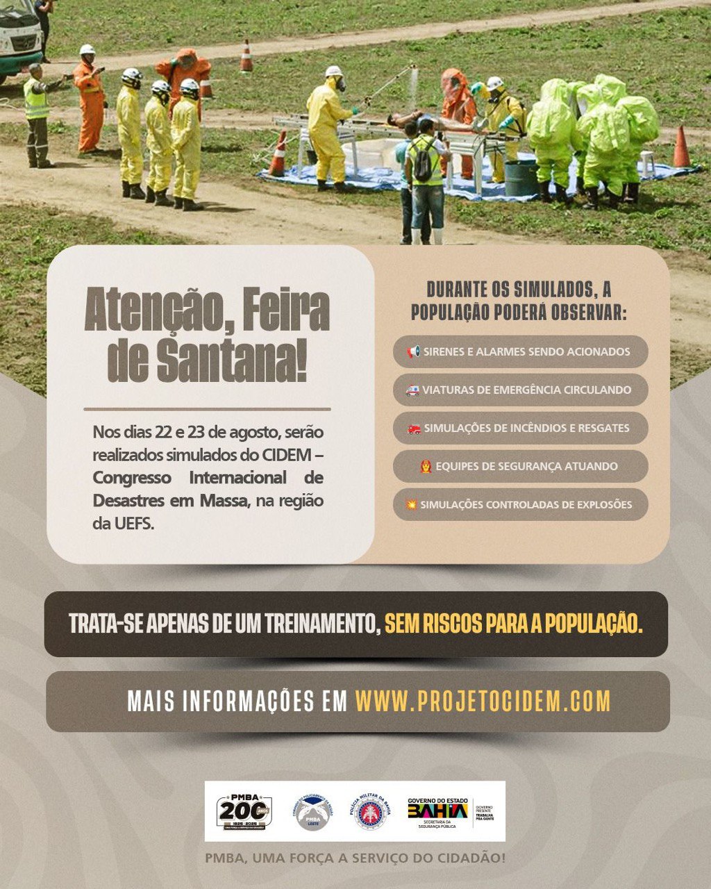 Feira de Santana terá simulados de desastres em massa nos dias 22 e 23 de agosto