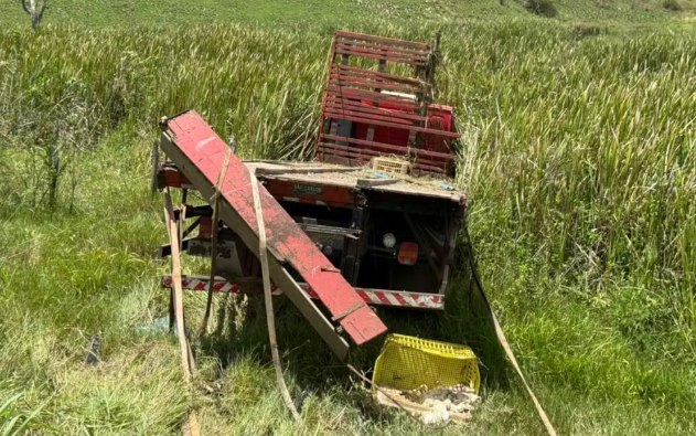 Motorista morre após caminhão carregado com frangos tombar na BR-101, em Santo Antônio de Jesus